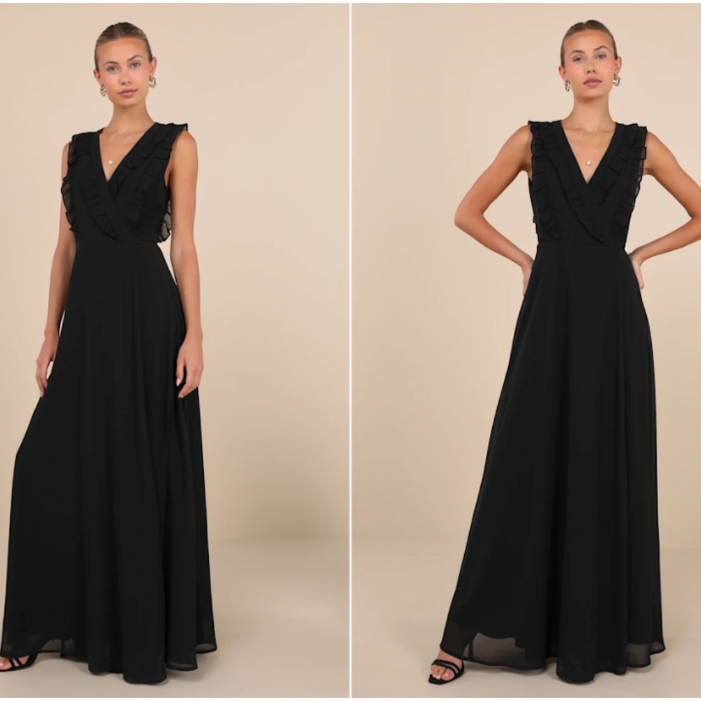 LULU's Wedding Bridesmaid Elegant Sophisticated CHic Romantic Ruffles Wrap Dress - Picture 3 of 5